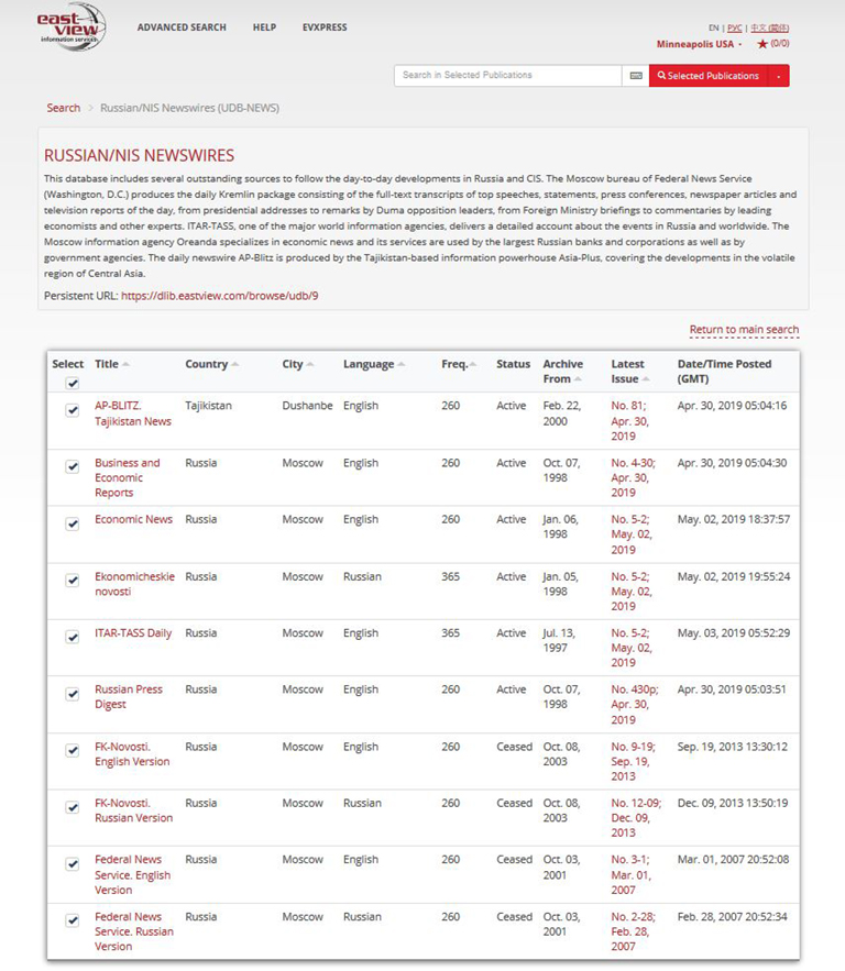 Russia/NIS Newswires (UDB-Newswires)