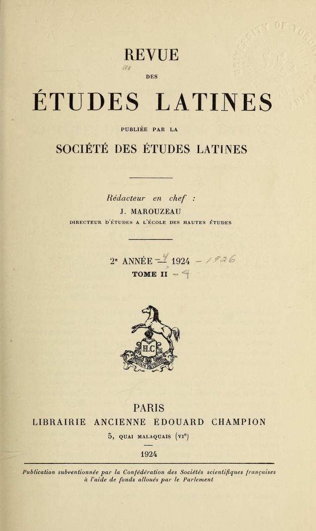 Revue des &Eacute;tudes Latines (REL)
