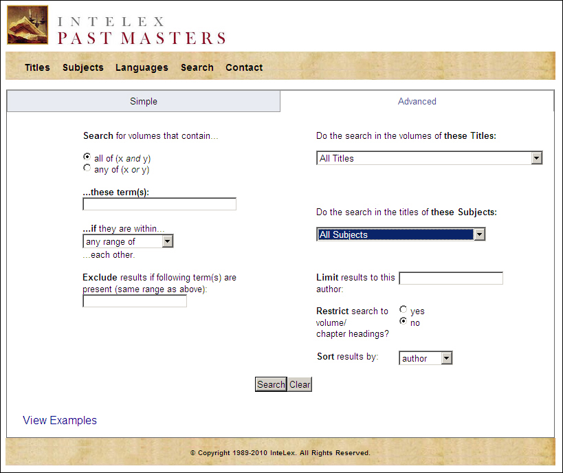 InteLex Past Masters_Screenshot Suche